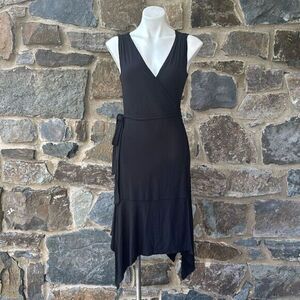 Athleta Black Wrap Dress XXS V-Neck Handkerchief Hem Sleeveless Midi Summer